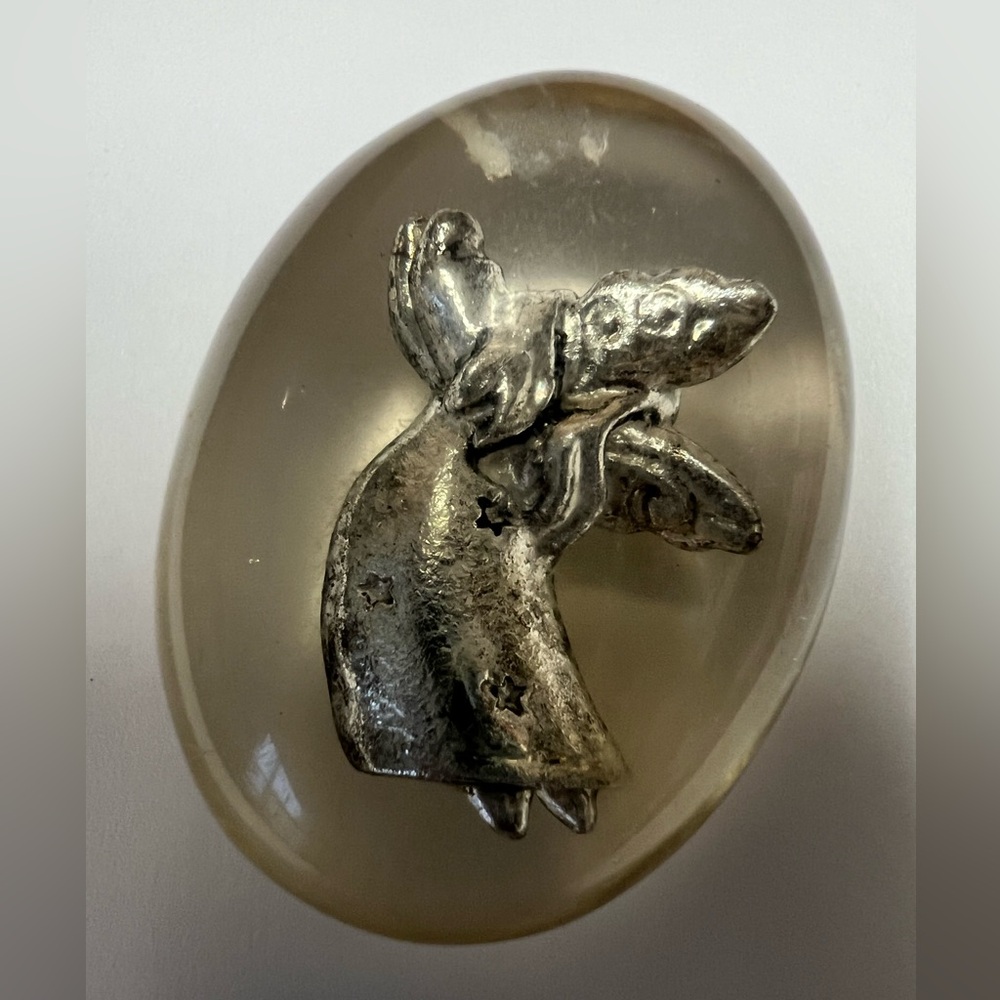 Vintage Lucite Paperweight Rabbit Figurine Inside Clear Resin Oval Desk Decor